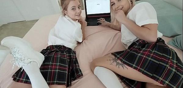  Sexy schoolgirls Chloe Temple and Riley Star spread their legs wide open